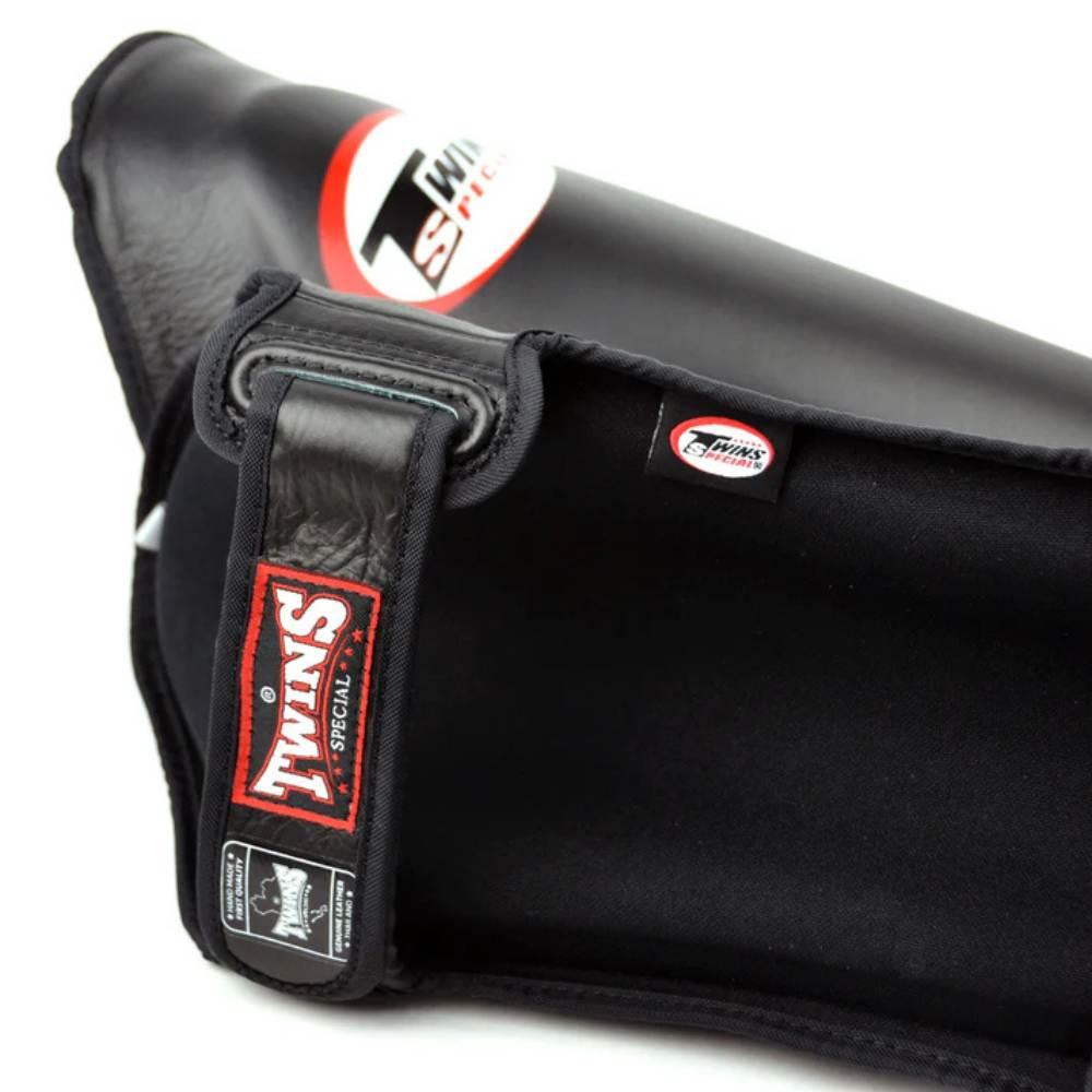 Twins Double Padded Leather Shin Guards - Black-Twins