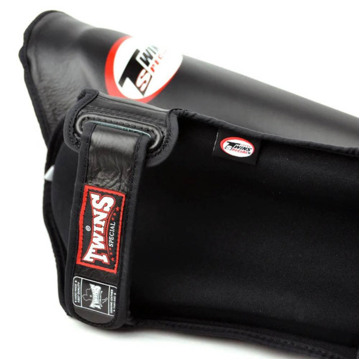 Twins Double Padded Leather Shin Guards - Black-Twins