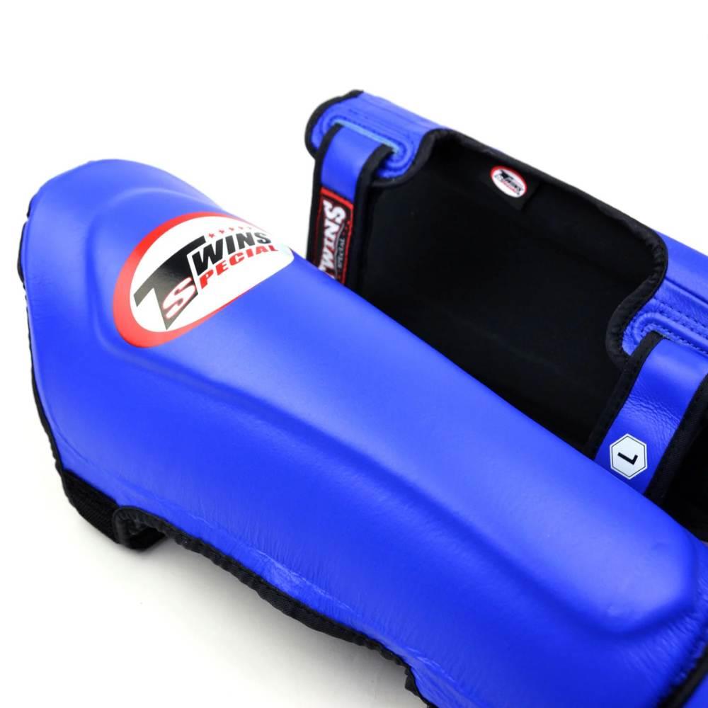 Twins Double Padded Leather Shin Guards - Blue-Twins