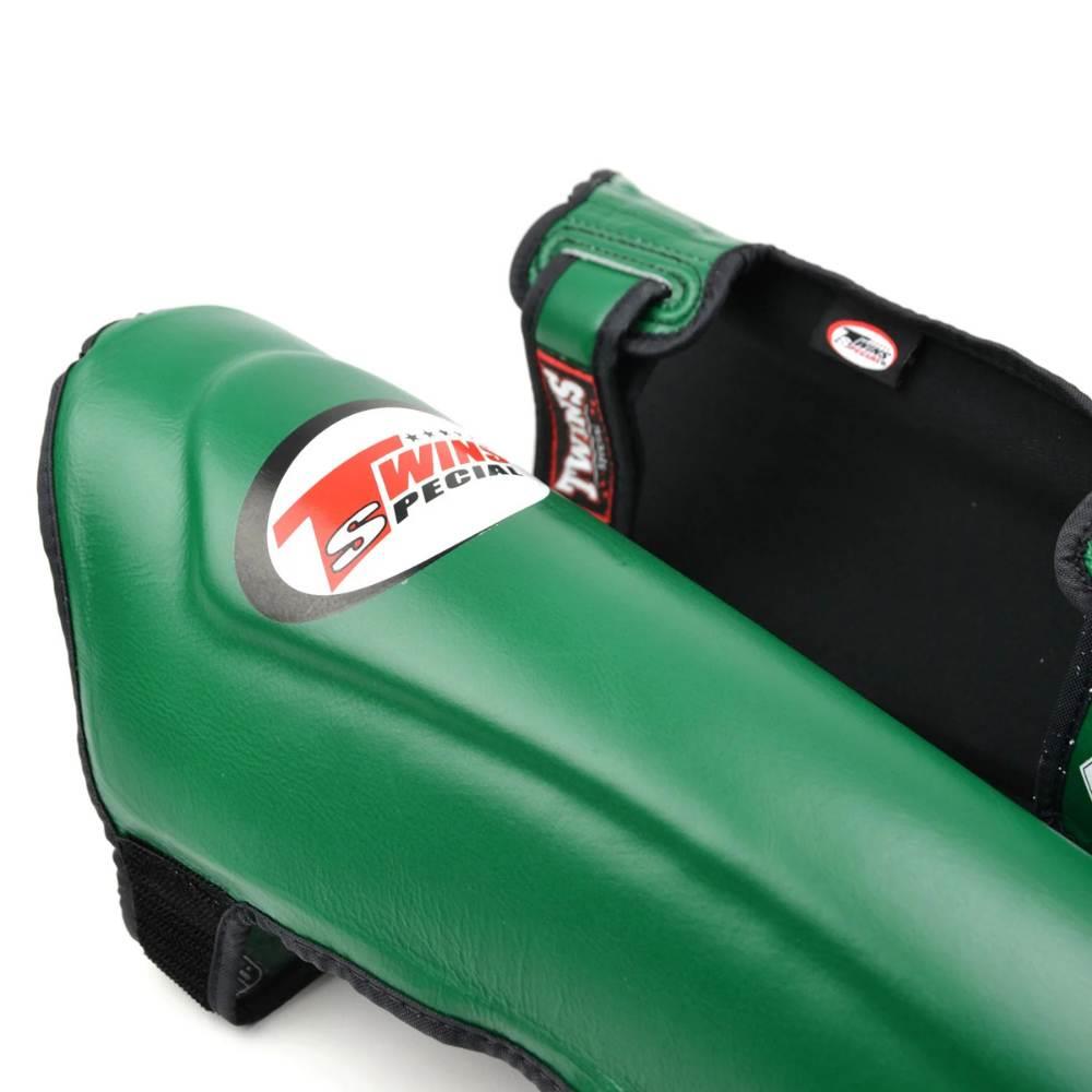 Twins Double Padded Leather Shin Guards - Dark Green-Twins
