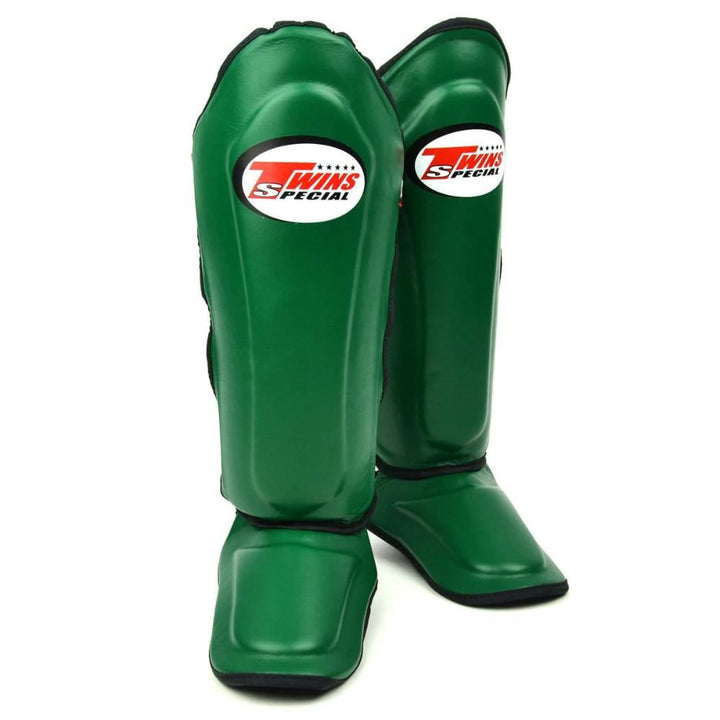 Twins Double Padded Leather Shin Guards - Dark Green-Twins