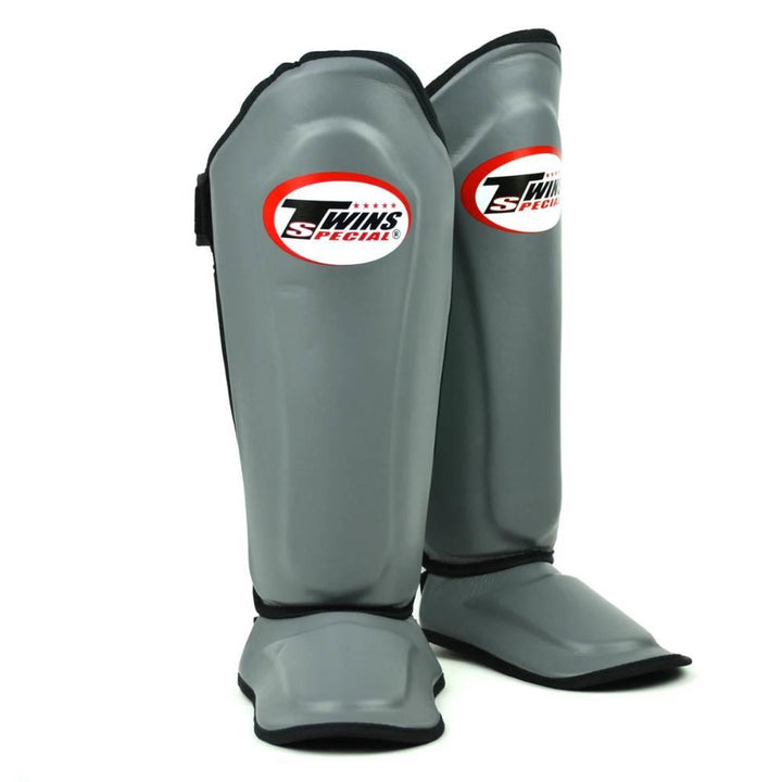 Twins Double Padded Leather Shin Guards - Grey-Twins