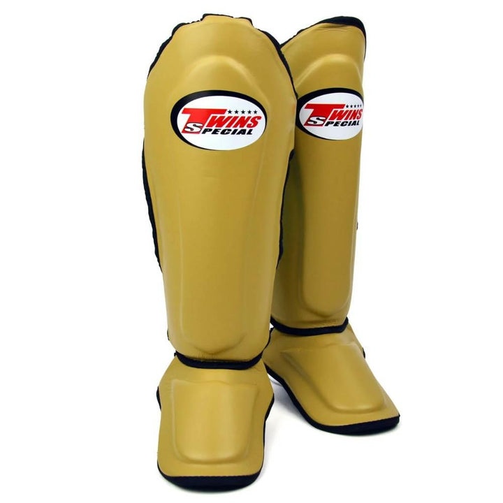 Twins Double Padded Leather Shin Guards - Latte-Twins