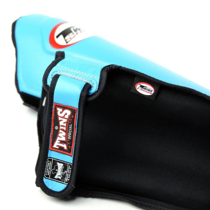 Twins Double Padded Leather Shin Guards - Light Blue-Twins