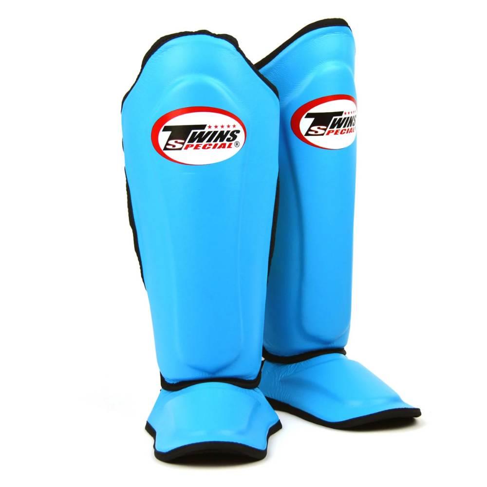 Twins Double Padded Leather Shin Guards - Light Blue-Twins