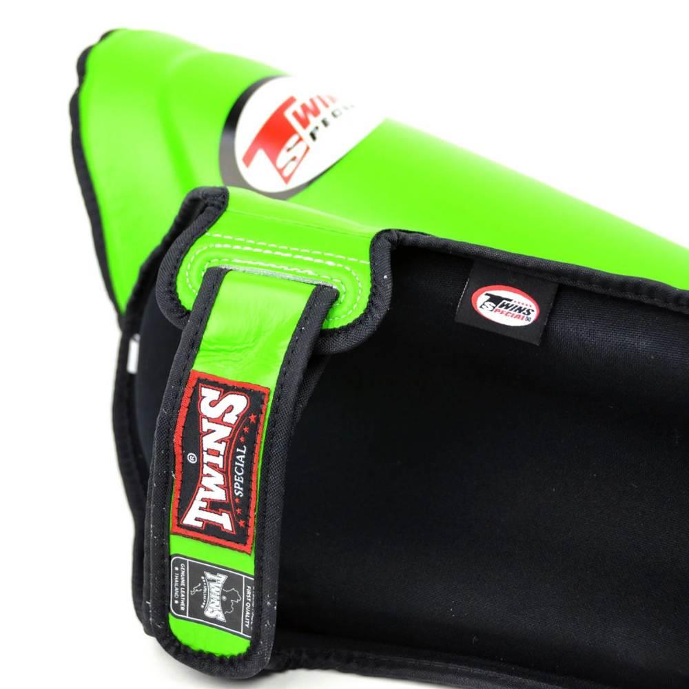 Twins Double Padded Leather Shin Guards - Lime Green-Twins