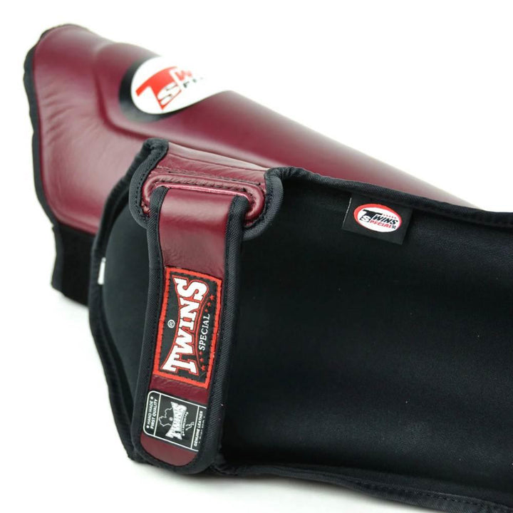 Twins Double Padded Leather Shin Guards - Maroon-Twins
