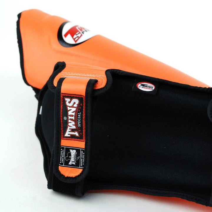 Twins Double Padded Leather Shin Guards - Orange-Twins