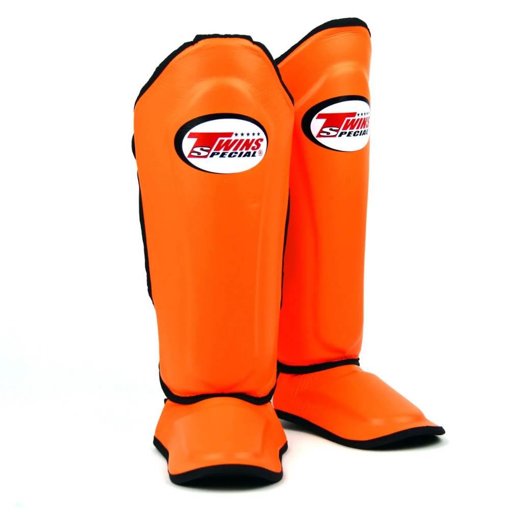 Twins Double Padded Leather Shin Guards - Orange-Twins