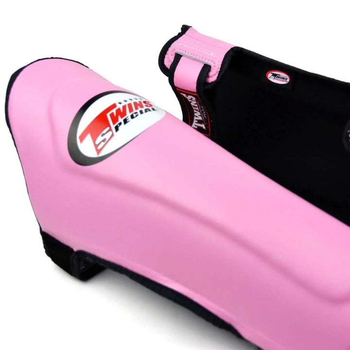 Twins Double Padded Leather Shin Guards - Pink-Twins