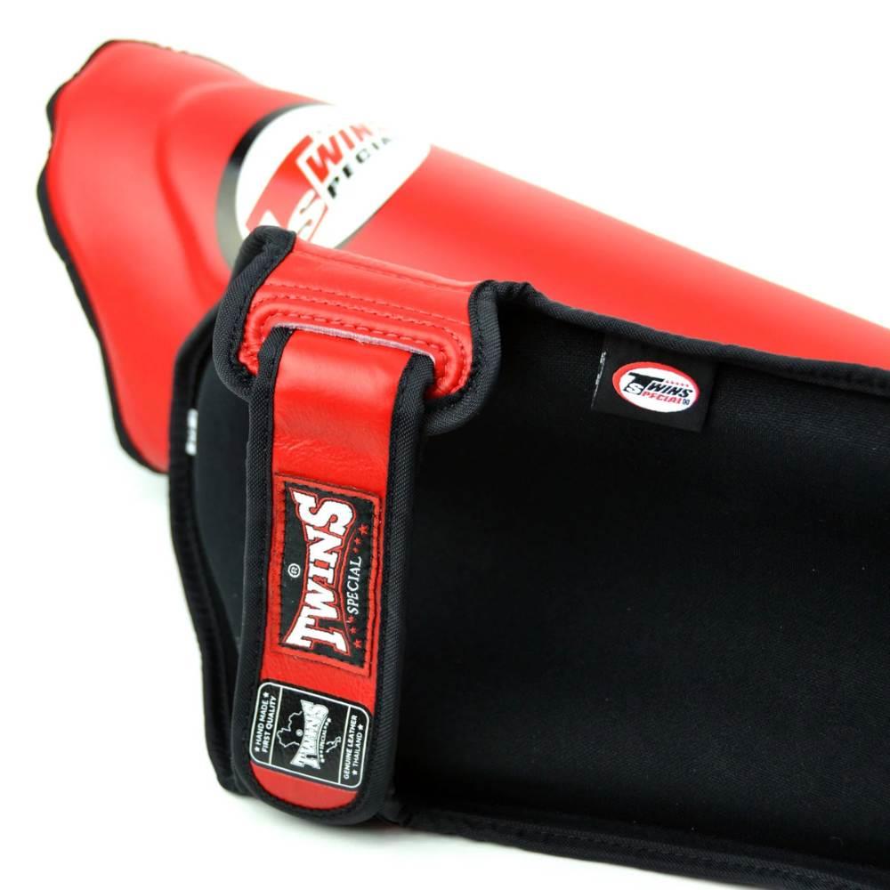 Twins Double Padded Leather Shin Guards - Red-Twins