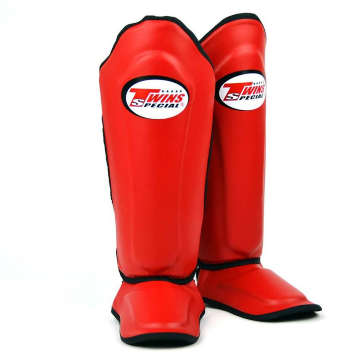 Twins Double Padded Leather Shin Guards - Red-Twins