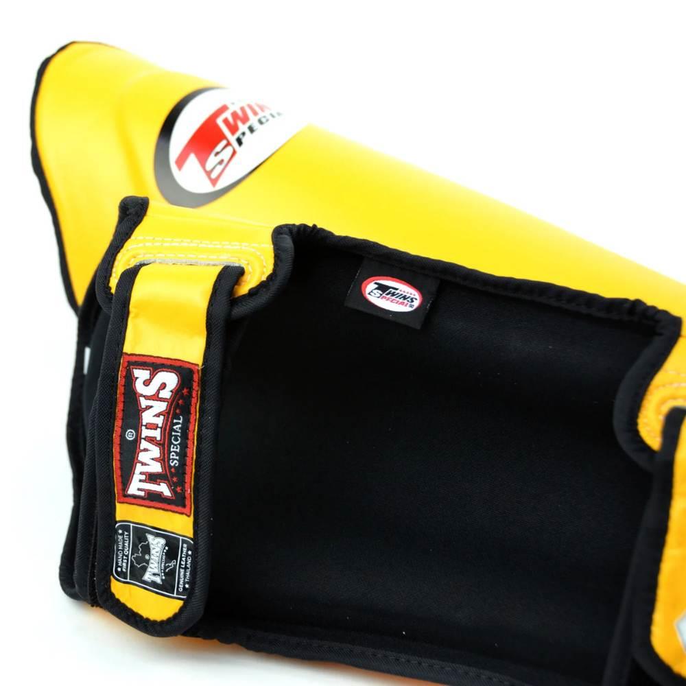 Twins Double Padded Leather Shin Guards - Yellow-Twins
