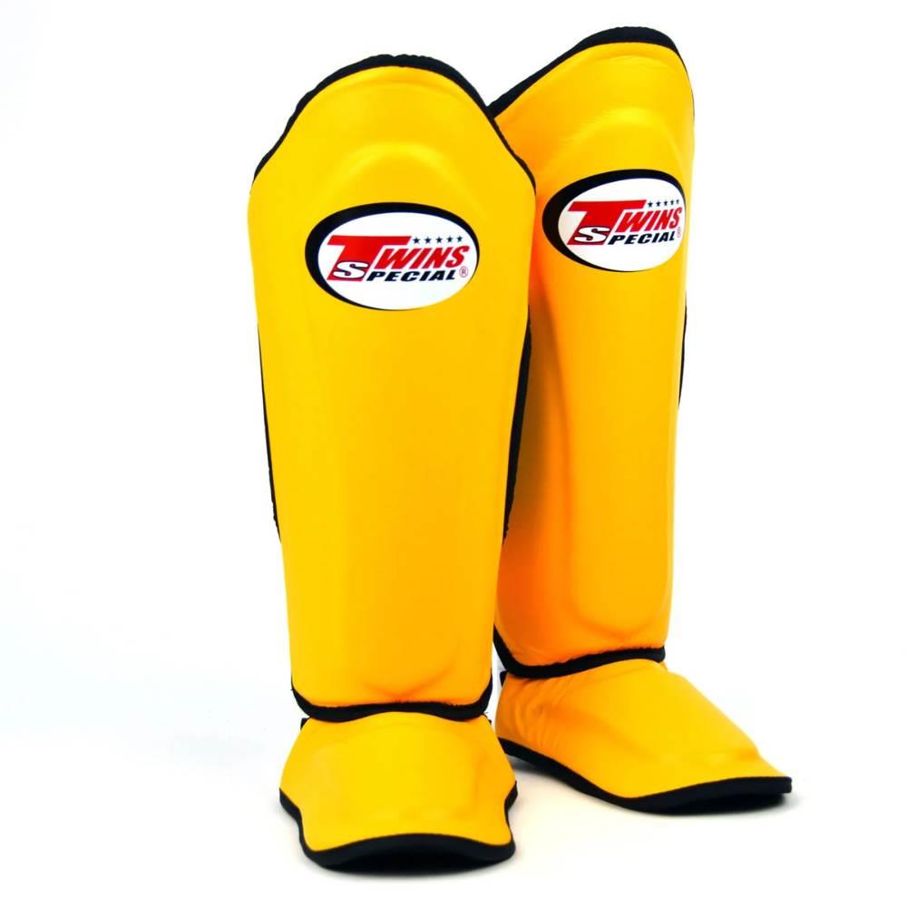 Twins Double Padded Leather Shin Guards - Yellow-Twins