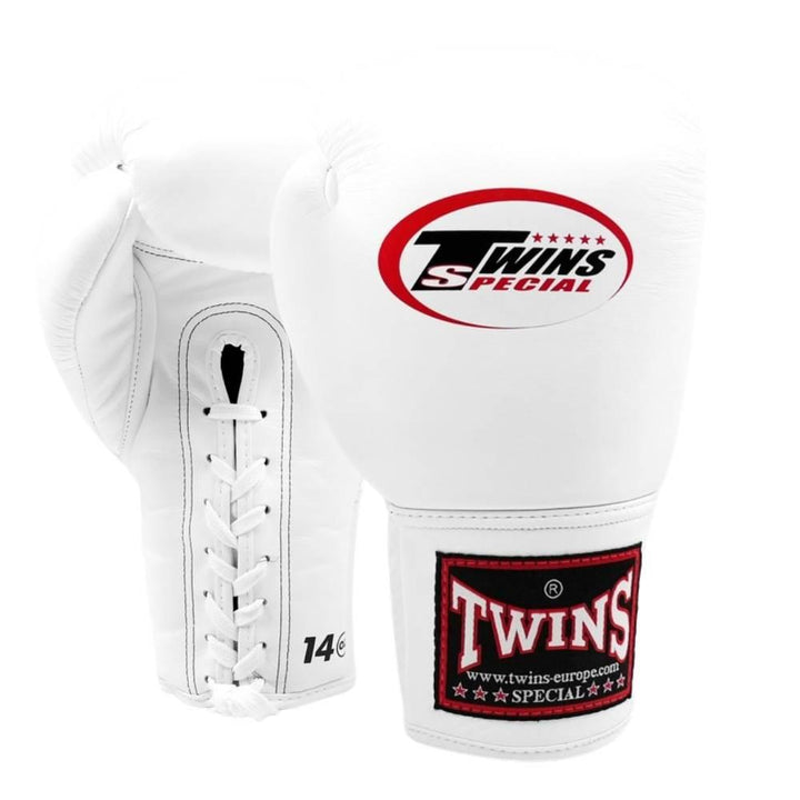 Twins Lace Up Boxing Gloves - White-Twins