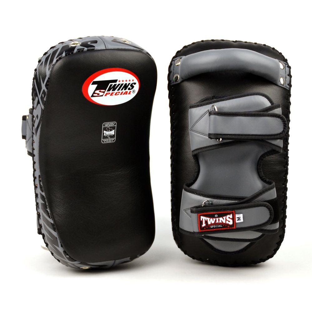 Twins Large Deluxe Curved Kick Pads - Black/Grey-Twins