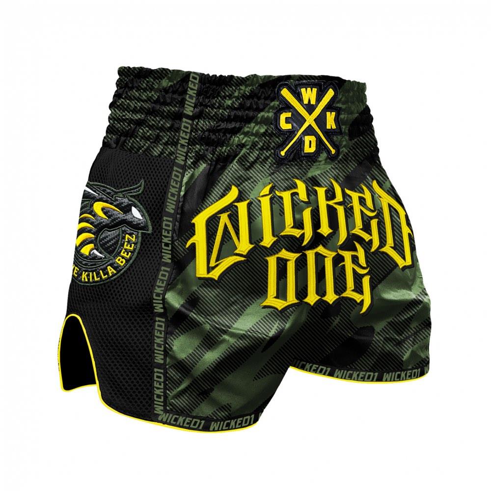 Wicked1 Killa Bees Muay Thai Shorts - Khaki-Wicked1